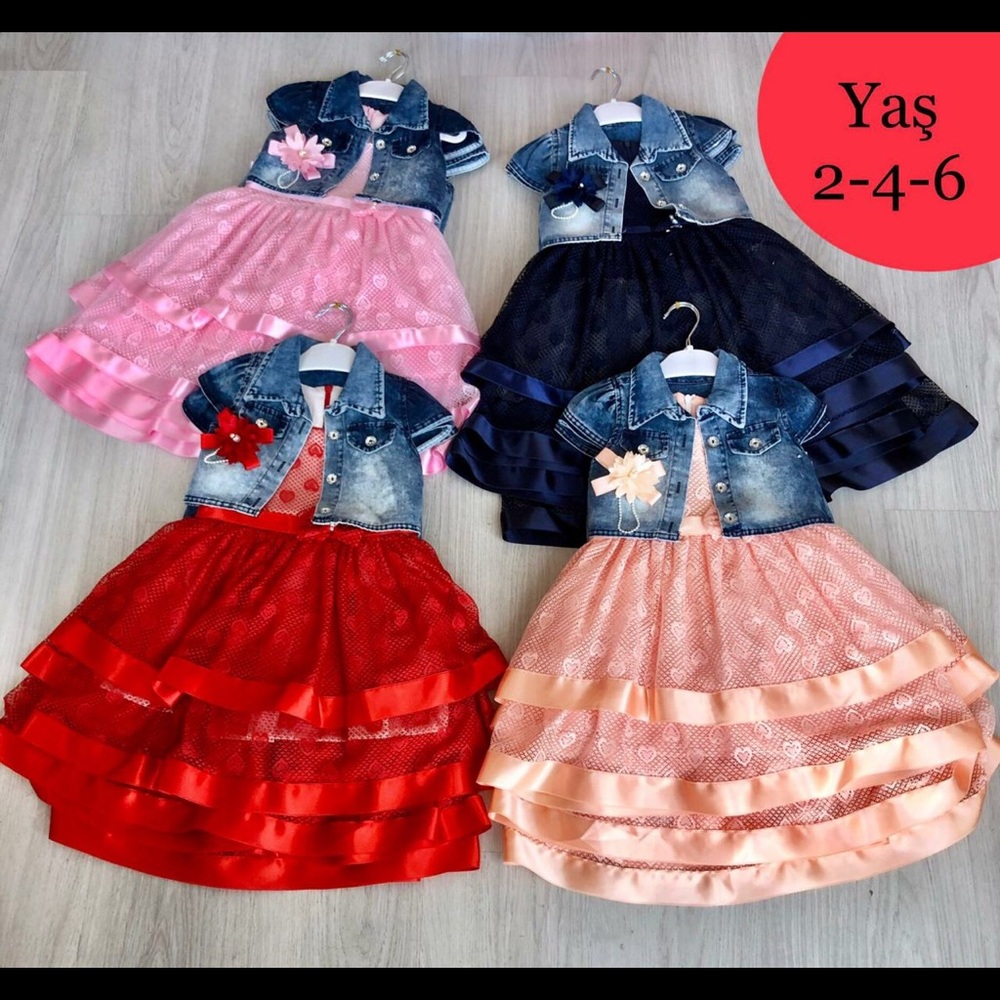 ruffle dress with jean jacket PEACH COLOR ONLY